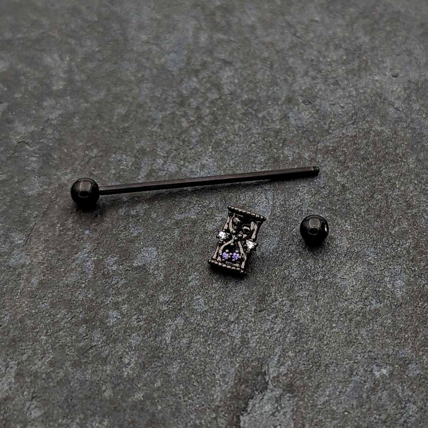 14G Purple Gem Black Gothic Hourglass Industrial Barbell 38mm