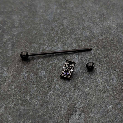 14G Purple Gem Black Gothic Hourglass Industrial Barbell 38mm