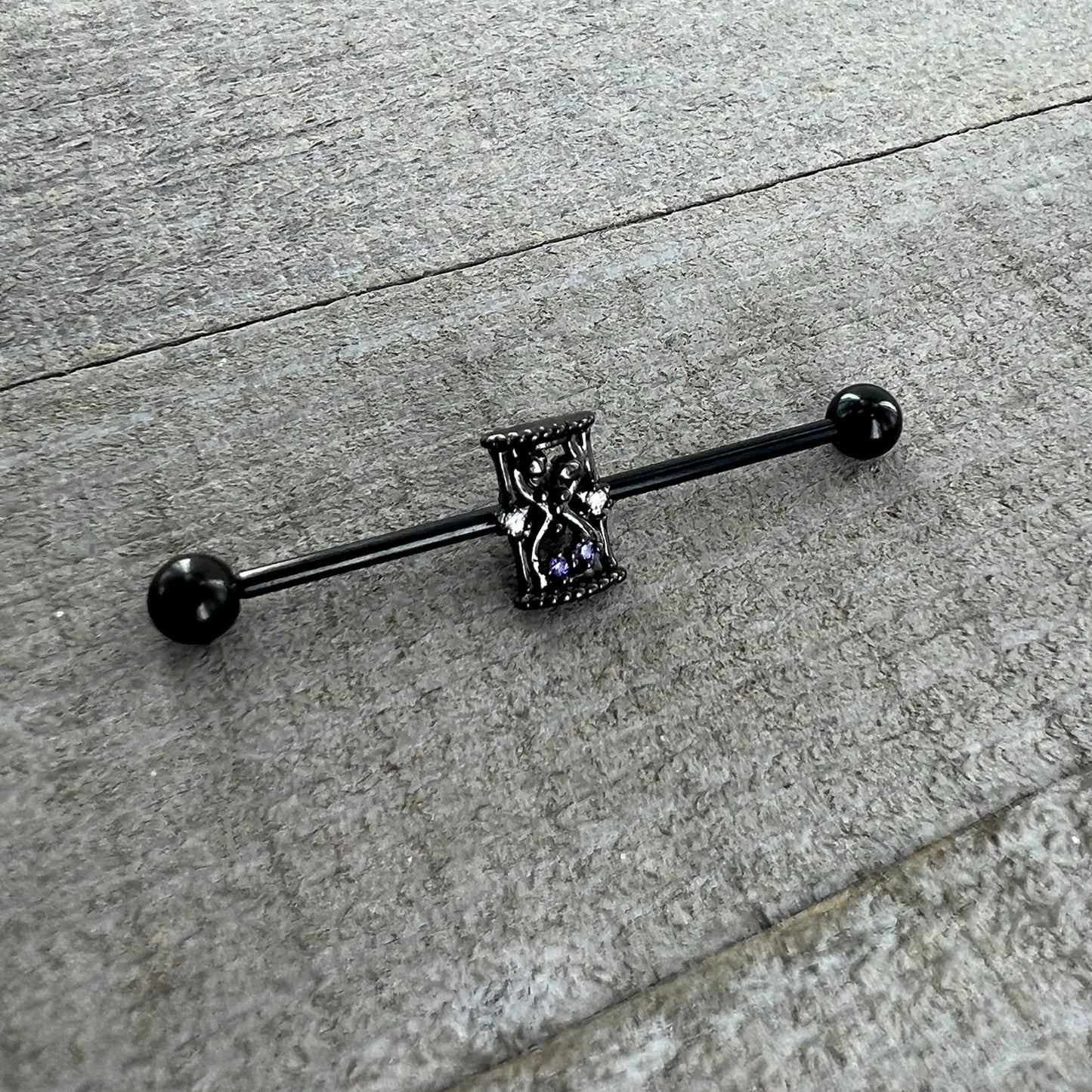 14G Purple Gem Black Gothic Hourglass Industrial Barbell 38mm