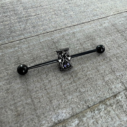 14G Purple Gem Black Gothic Hourglass Industrial Barbell 38mm