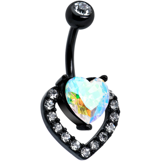 Clear Aurora Gem Black Rococo Hearts Belly Ring
