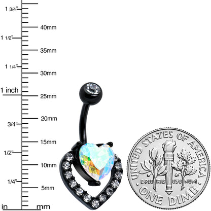 Clear Aurora Gem Black Rococo Hearts Belly Ring