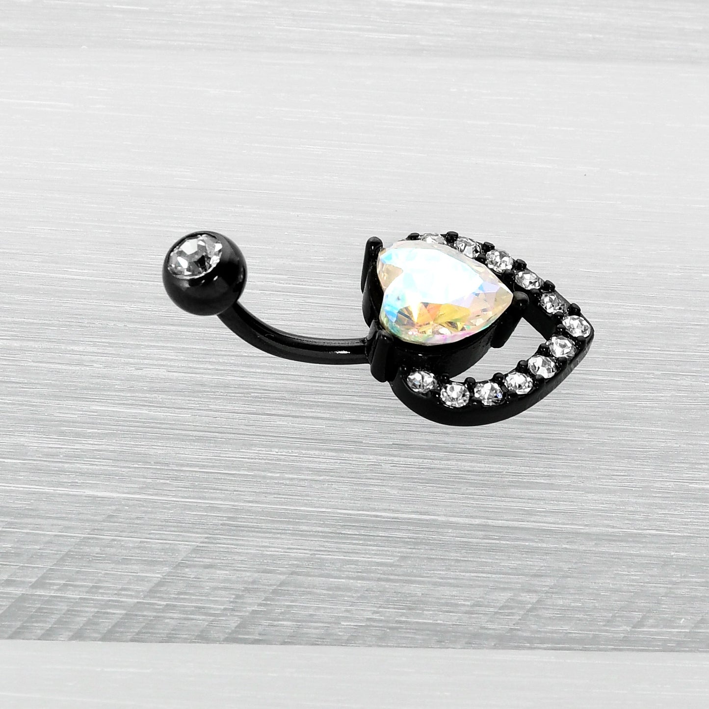 Clear Aurora Gem Black Rococo Hearts Belly Ring