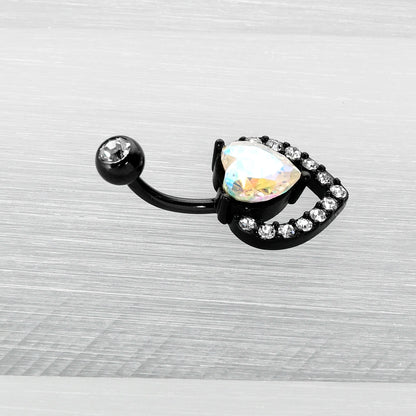 Clear Aurora Gem Black Rococo Hearts Belly Ring