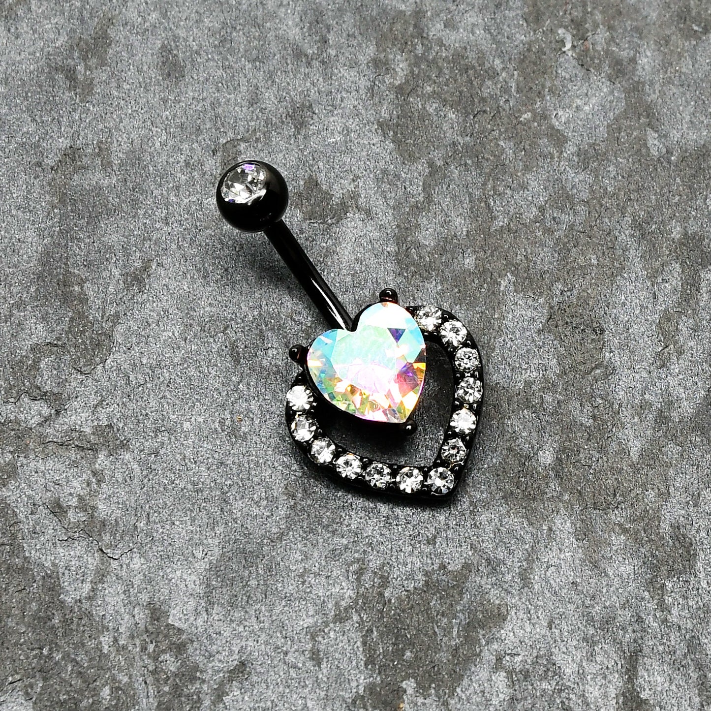 Clear Aurora Gem Black Rococo Hearts Belly Ring