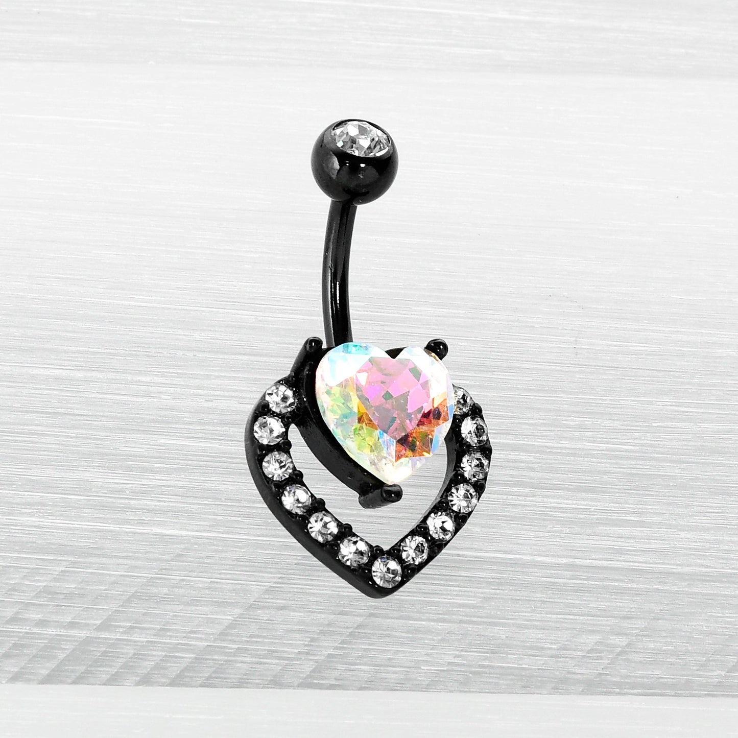 Clear Aurora Gem Black Rococo Hearts Belly Ring