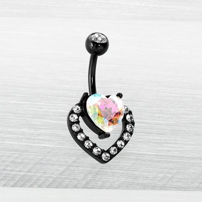 Clear Aurora Gem Black Rococo Hearts Belly Ring