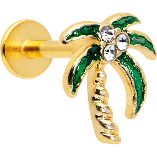 16G 1/4 Clear Gem Gold Tone Palm Tree Style Labret