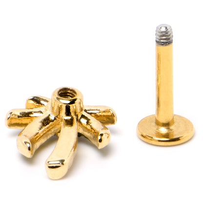 16G 1/4 Clear Gem Gold Tone Palm Tree Style Labret