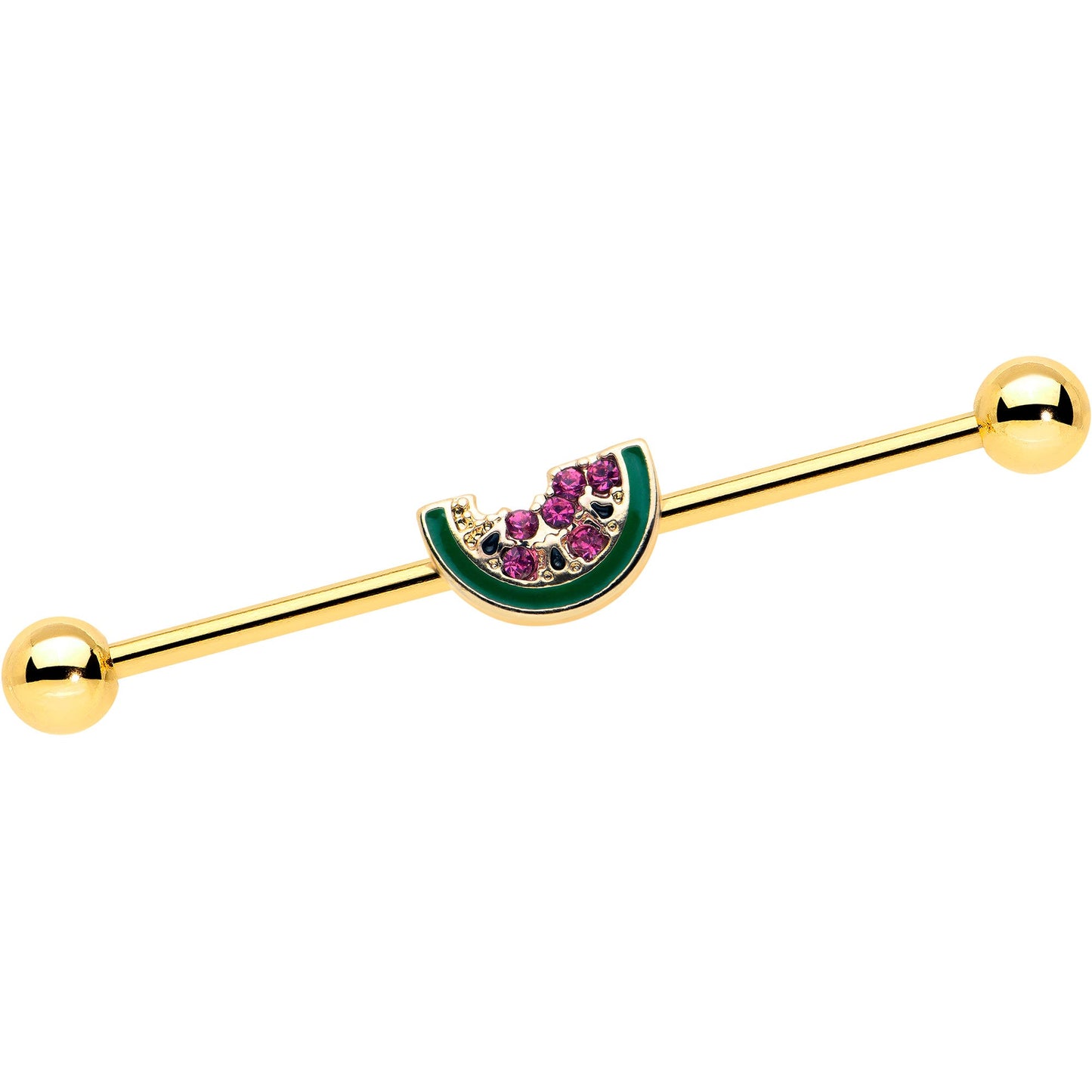 14G Gold Tone Watermelon Bite Industrial Barbell 38mm