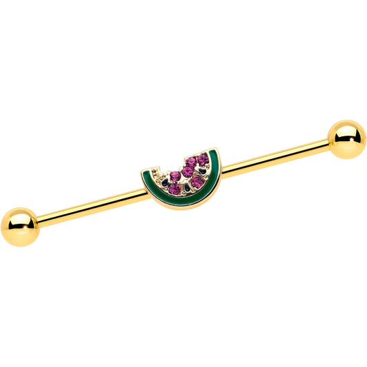 14G Gold Tone Watermelon Bite Industrial Barbell 38mm