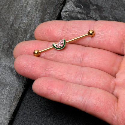 14G Gold Tone Watermelon Bite Industrial Barbell 38mm
