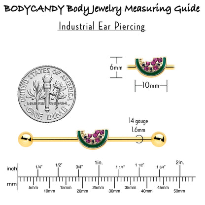 14G Gold Tone Watermelon Bite Industrial Barbell 38mm