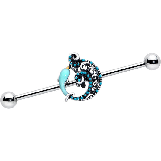 14G Leaping Blue Dolphin Industrial Barbell 38mm
