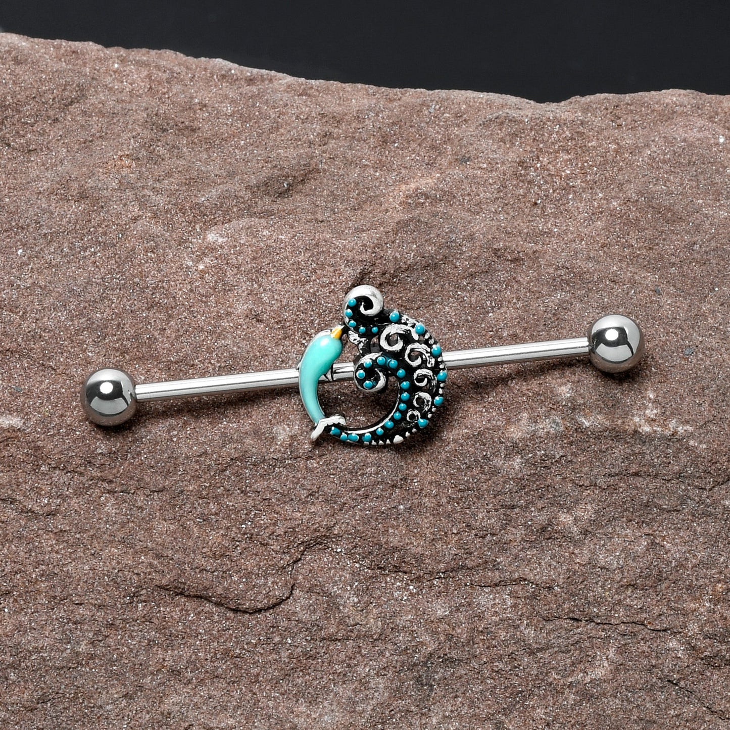 14G Leaping Blue Dolphin Industrial Barbell 38mm