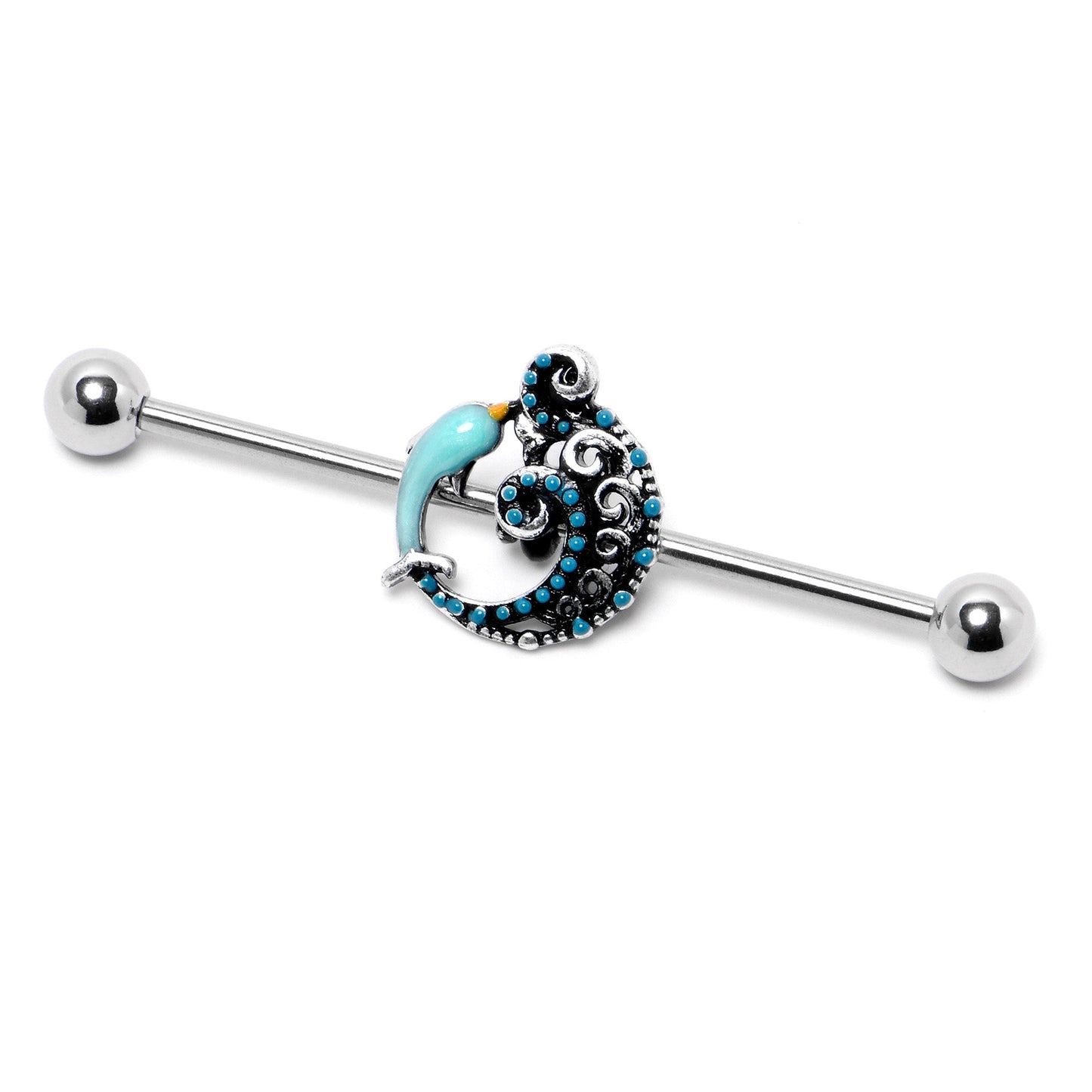 14G Leaping Blue Dolphin Industrial Barbell 38mm