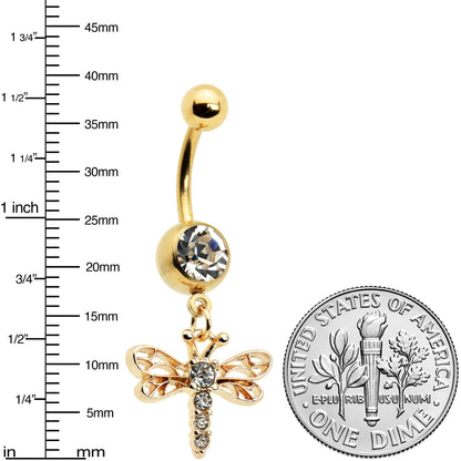 Clear Gem Gold Tone Flying Dragonfly Dangle Belly Ring