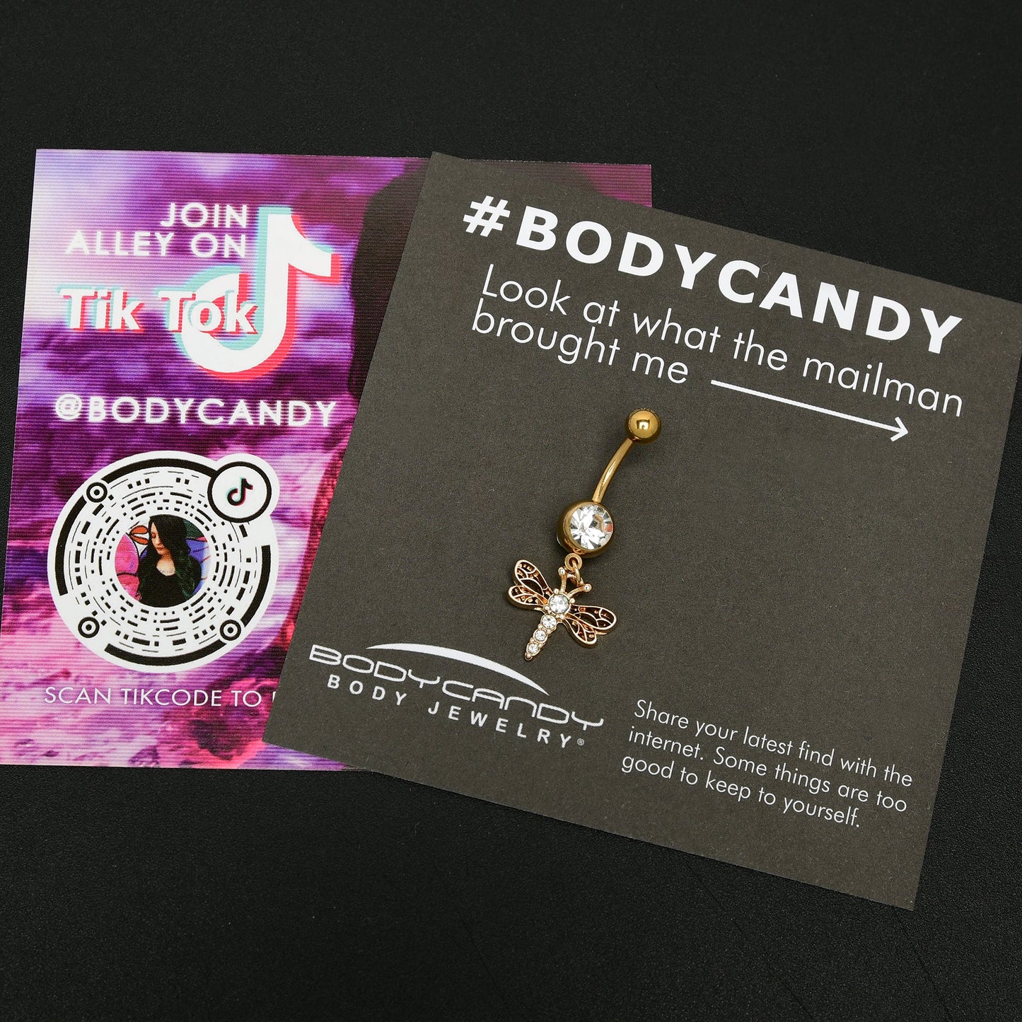 Clear Gem Gold Tone Flying Dragonfly Dangle Belly Ring