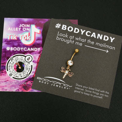 Clear Gem Gold Tone Flying Dragonfly Dangle Belly Ring