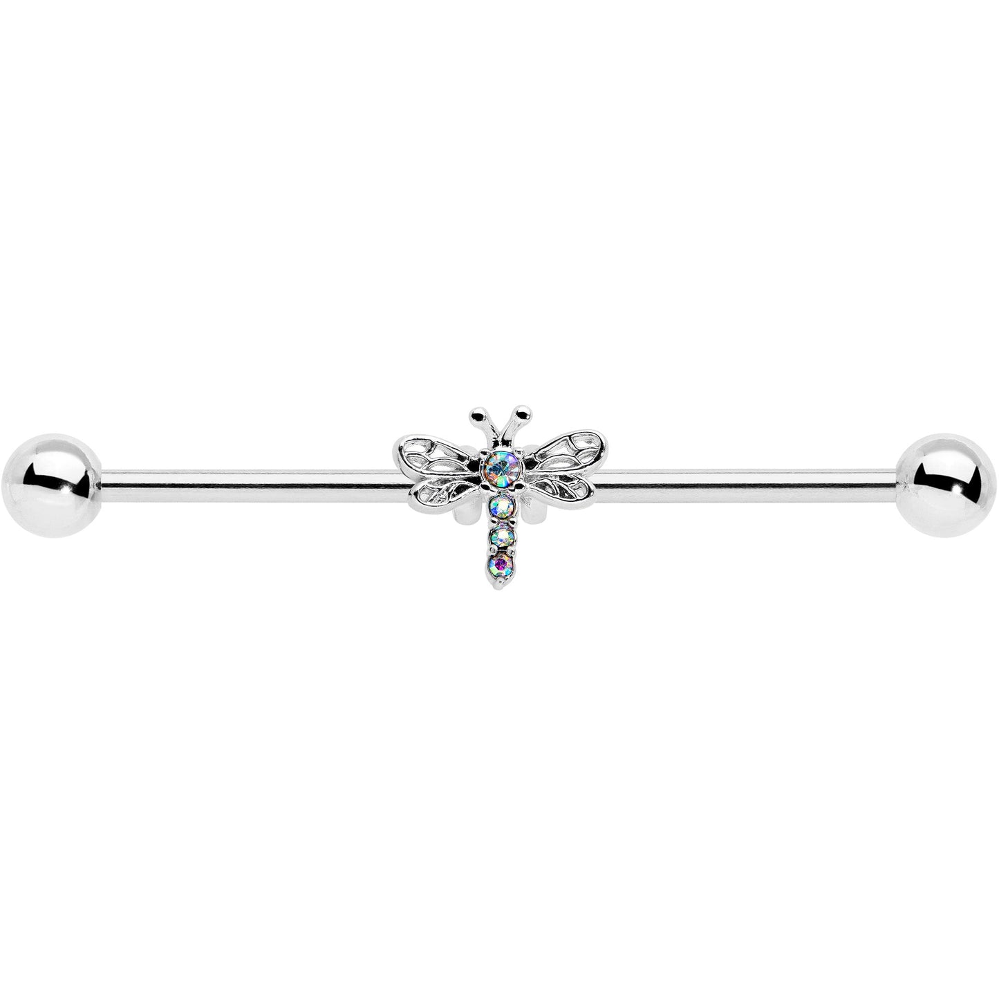 14G Aurora Gem Dragonfly Flying Industrial Barbell 38mm