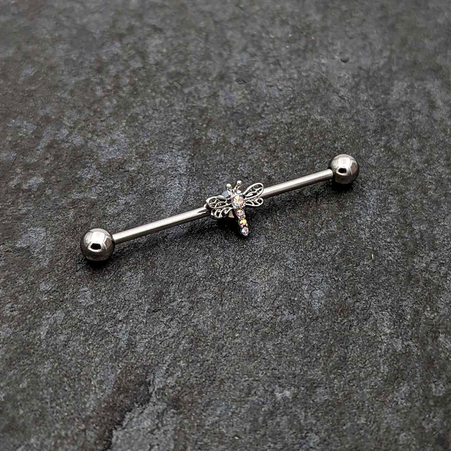 14G Aurora Gem Dragonfly Flying Industrial Barbell 38mm