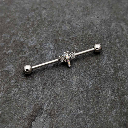 14G Aurora Gem Dragonfly Flying Industrial Barbell 38mm