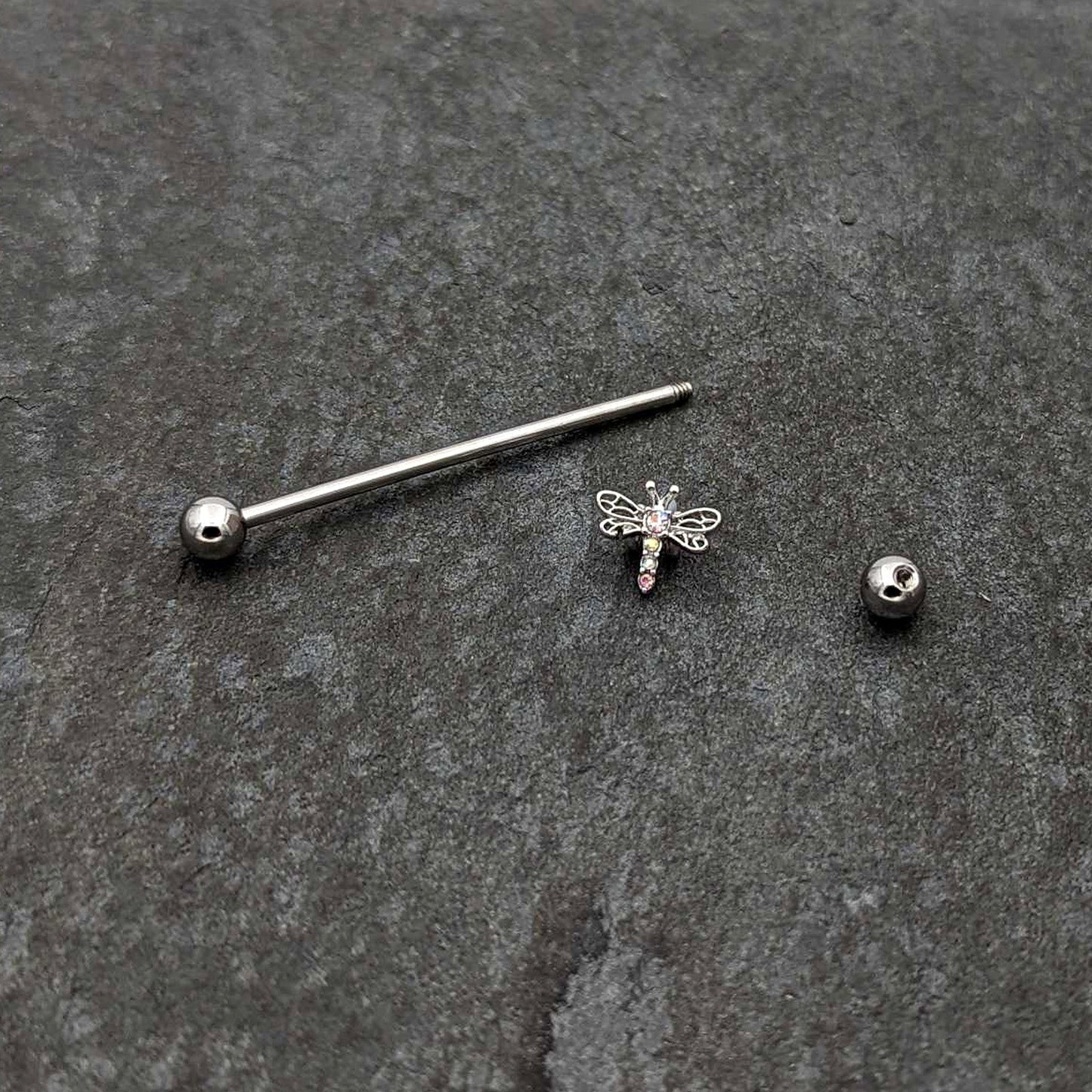 14G Aurora Gem Dragonfly Flying Industrial Barbell 38mm