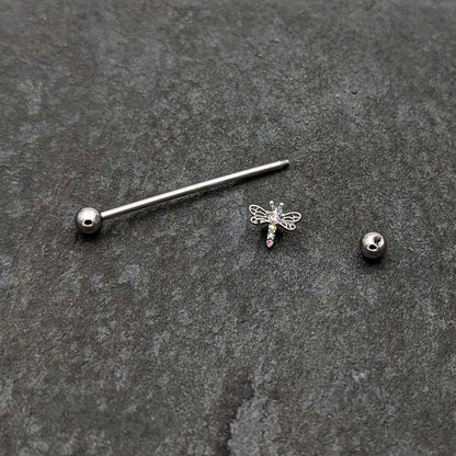 14G Aurora Gem Dragonfly Flying Industrial Barbell 38mm
