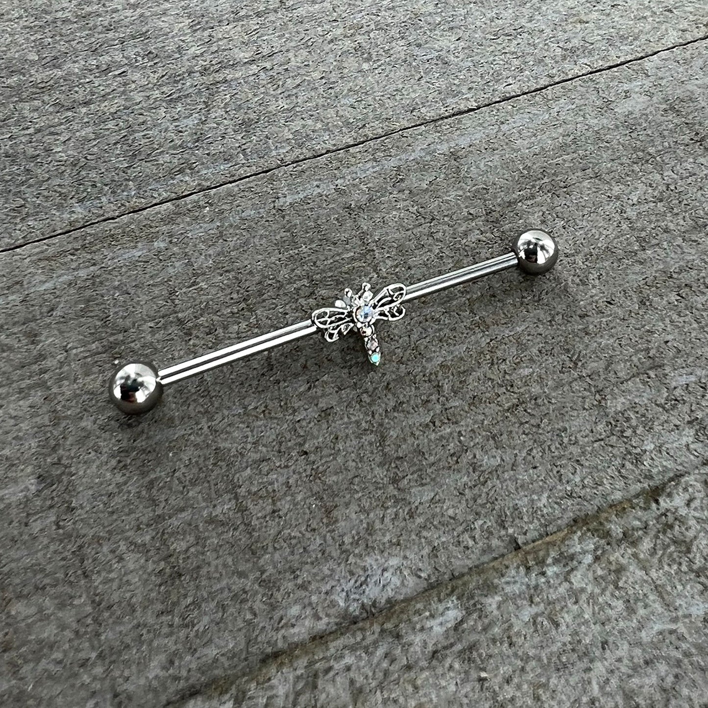 14G Aurora Gem Dragonfly Flying Industrial Barbell 38mm