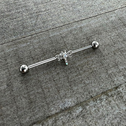 14G Aurora Gem Dragonfly Flying Industrial Barbell 38mm