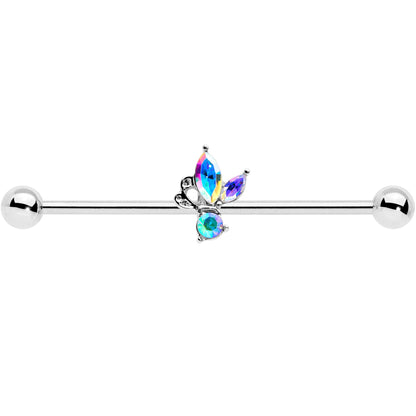 14G Aurora CZ Gem Fleur de Lis Industrial Barbell 38mm