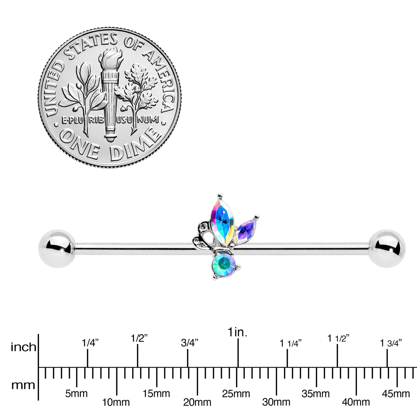 14G Aurora CZ Gem Fleur de Lis Industrial Barbell 38mm