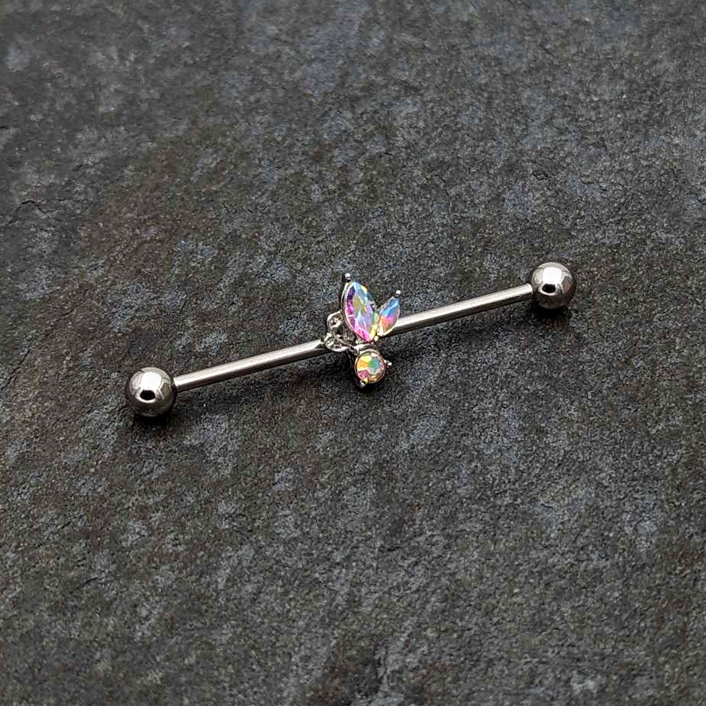 14G Aurora CZ Gem Fleur de Lis Industrial Barbell 38mm