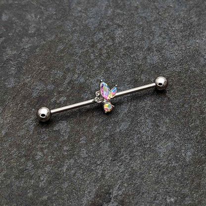 14G Aurora CZ Gem Fleur de Lis Industrial Barbell 38mm
