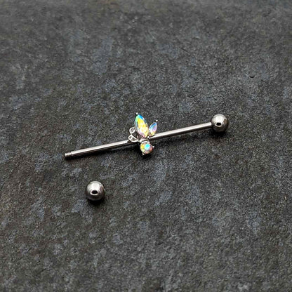 14G Aurora CZ Gem Fleur de Lis Industrial Barbell 38mm