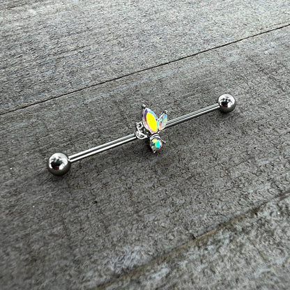 14G Aurora CZ Gem Fleur de Lis Industrial Barbell 38mm