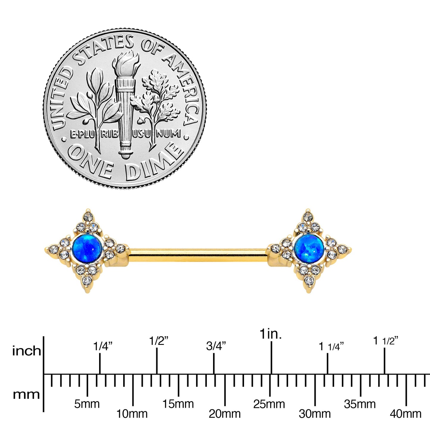 14G 9/16 Blue Synthetic Opal Gold Tone Rhombus Nipple Ring Set