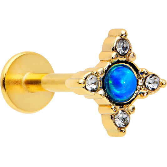 16G 5/16 Blue Synthetic Opal Gold Hue Rhombus Labret Monroe Tragus