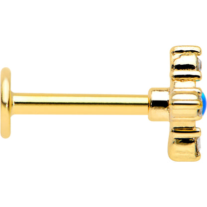 16G 5/16 Blue Synthetic Opal Gold Hue Rhombus Labret Monroe Tragus