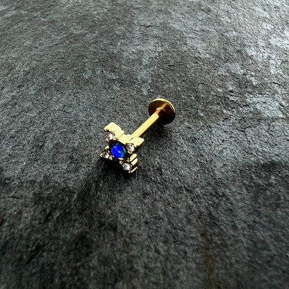 16G 5/16 Blue Synthetic Opal Gold Hue Rhombus Labret Monroe Tragus