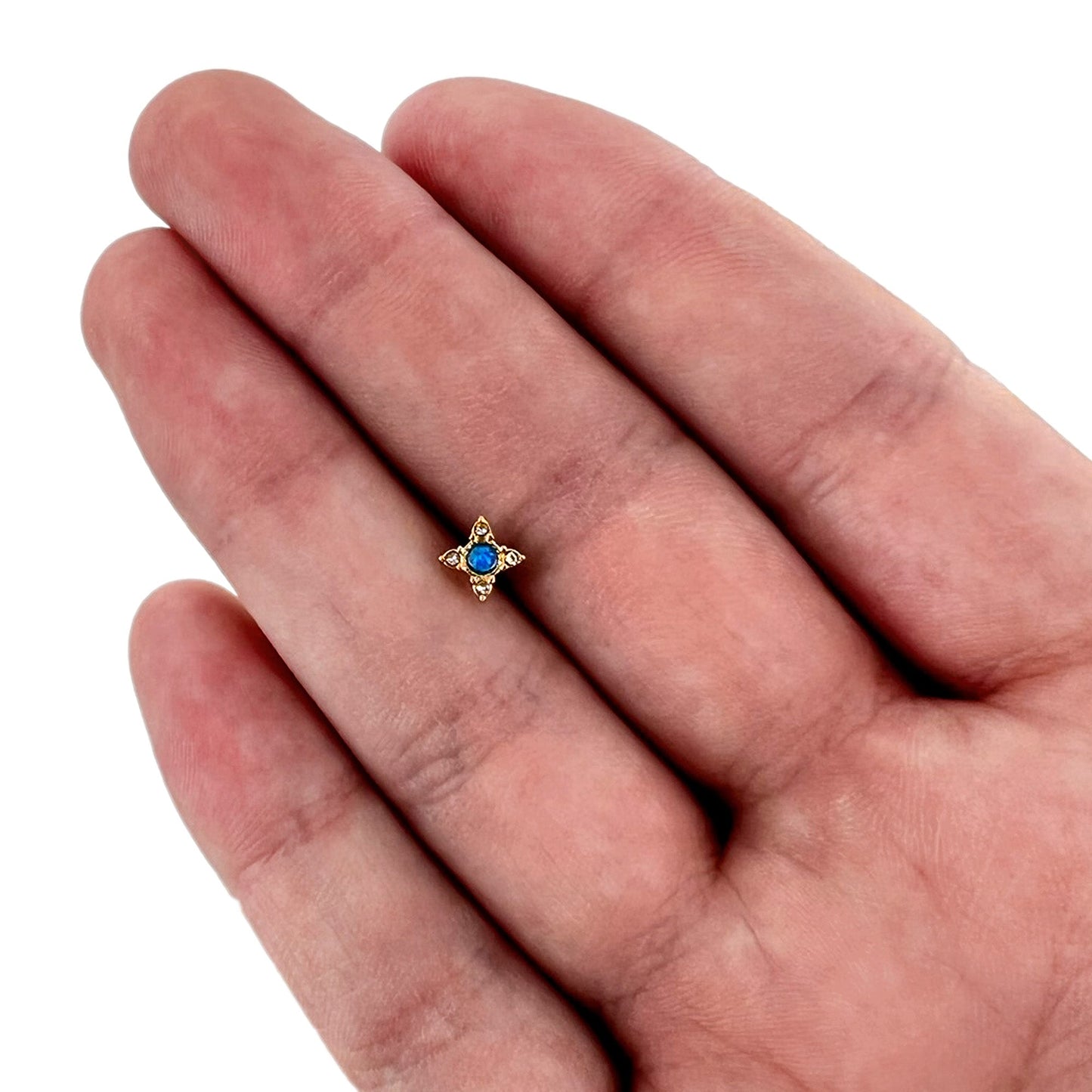 16G 5/16 Blue Synthetic Opal Gold Hue Rhombus Labret Monroe Tragus