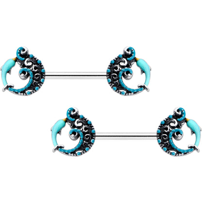 14G 9/16 Leaping Blue Dolphin Barbell Nipple Ring Set