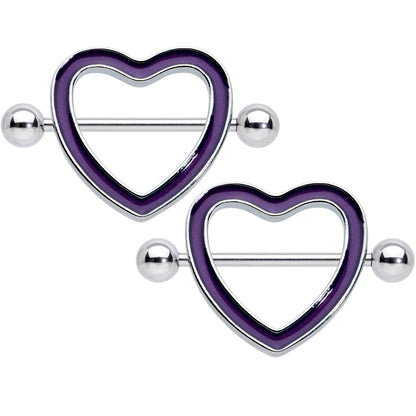 14G 5/8 Purple Heart Glow in the Dark Valentine Nipple Shield Set