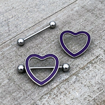 14G 5/8 Purple Heart Glow in the Dark Valentine Nipple Shield Set