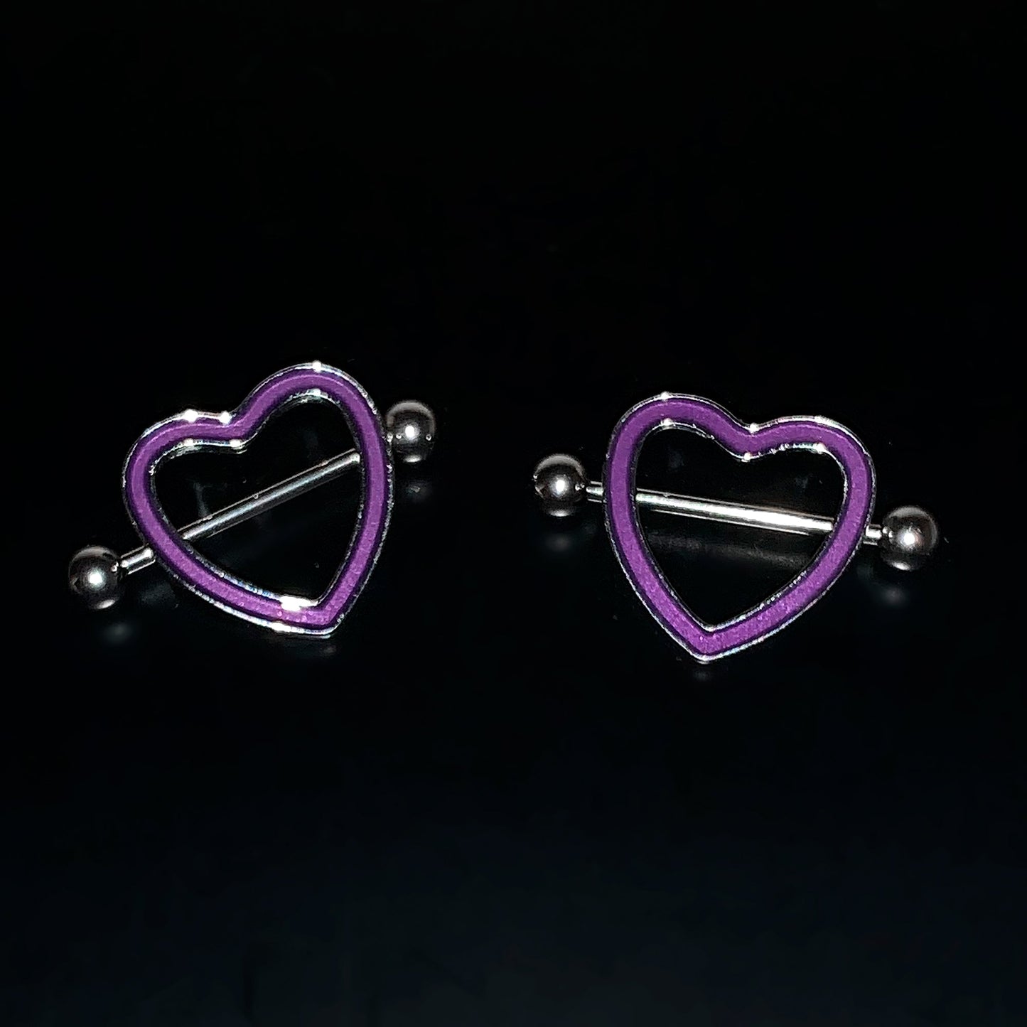 14G 5/8 Purple Heart Glow in the Dark Valentine Nipple Shield Set