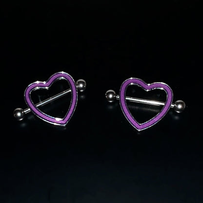 14G 5/8 Purple Heart Glow in the Dark Valentine Nipple Shield Set