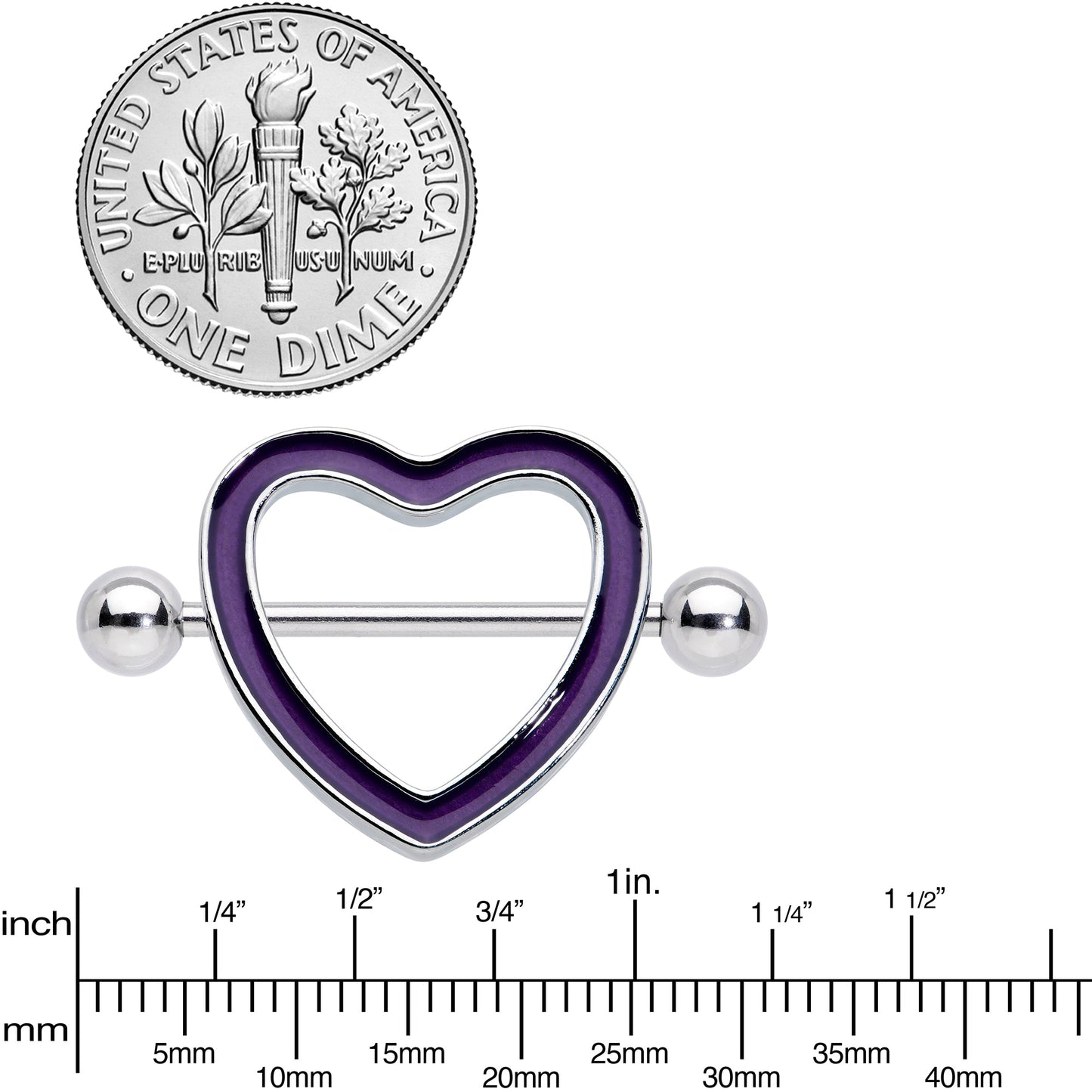 14G 5/8 Purple Heart Glow in the Dark Valentine Nipple Shield Set