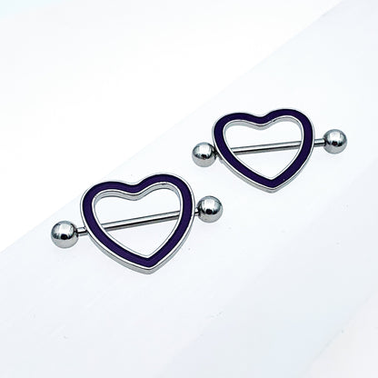 14G 5/8 Purple Heart Glow in the Dark Valentine Nipple Shield Set