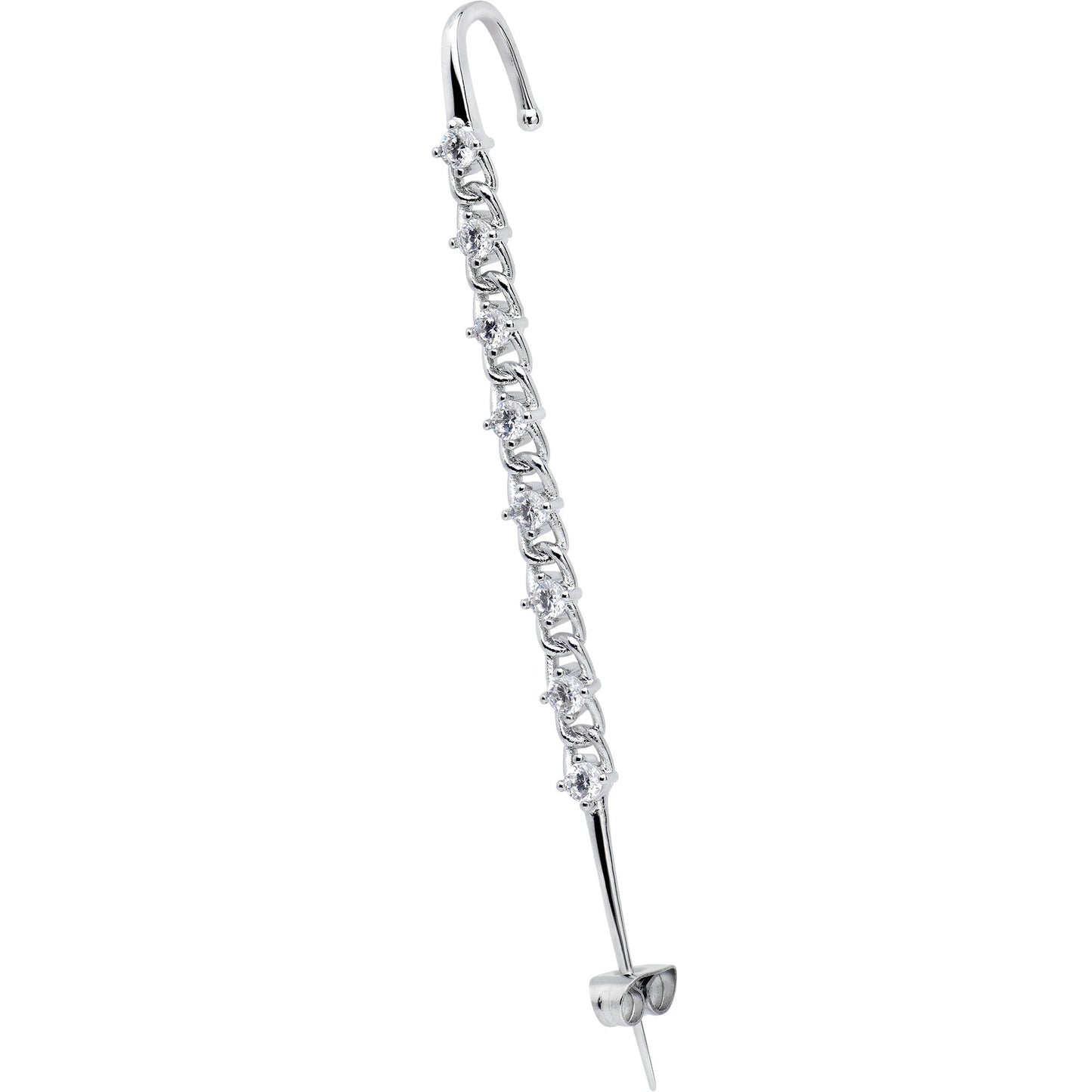 Clear CZ Gem Links Ear Cuff Bar Earring