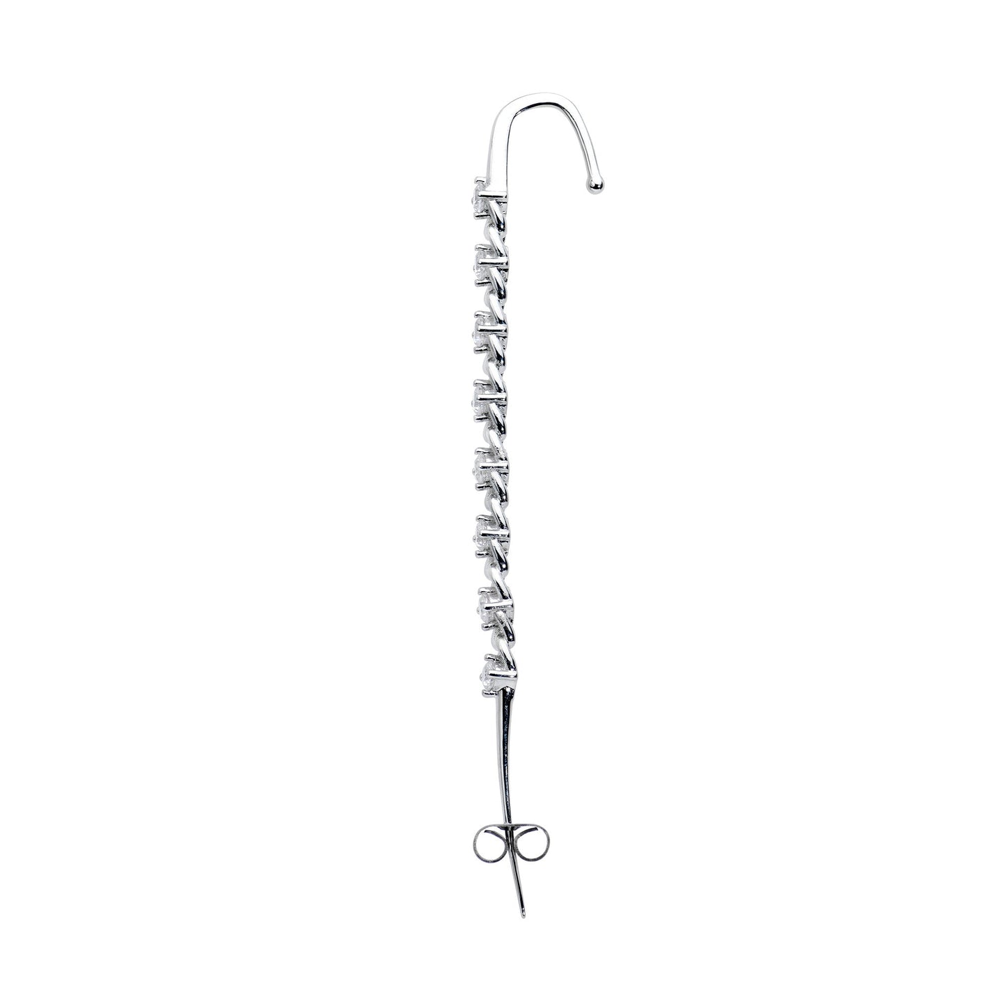 Clear CZ Gem Links Ear Cuff Bar Earring